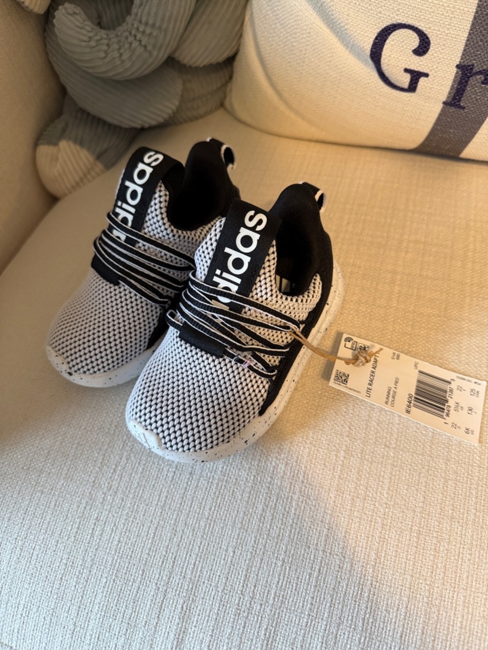 adidas Kids Black and White Knit Slip-On Sneakers with Elastic Laces